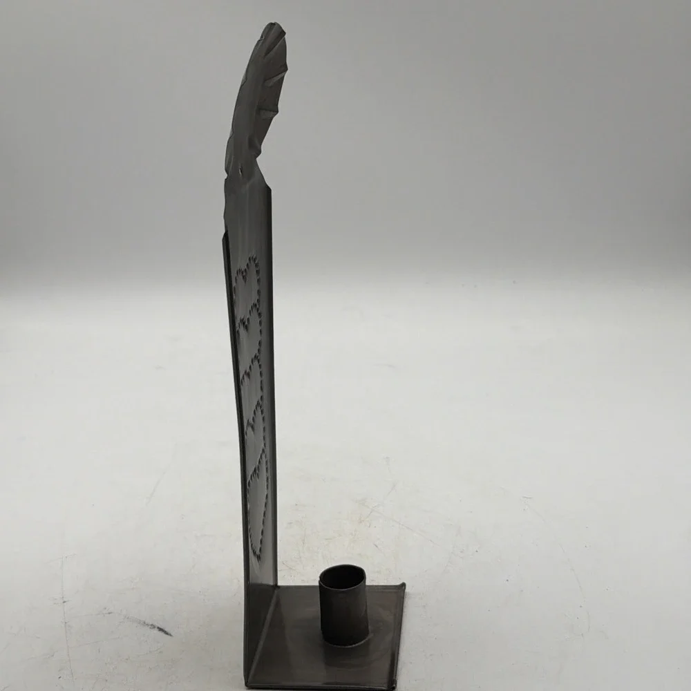 Punched Tin Stamped Metal Heart Candle Holder Wall Sconce Stand Alone Primitive